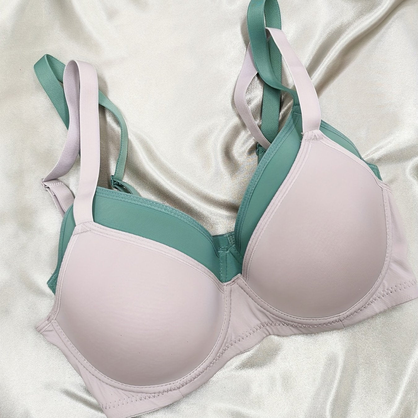 2 Pcs Solid Push Up Bras Comfortable & Breathable T shirt Bra Women's Lingerie