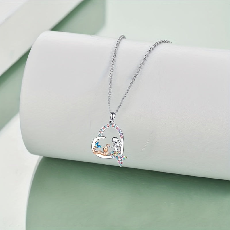 Mermaid Pattern Heart Shape Pendant Necklace