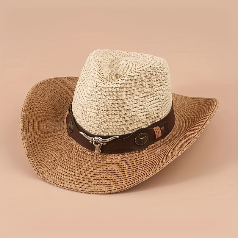 Vintage Jazz Straw Hat Big Brim Sun Beach Cowboy Hat
