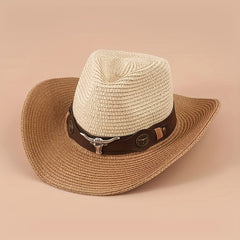 Vintage Jazz Straw Hat Big Brim Sun Beach Cowboy Hat