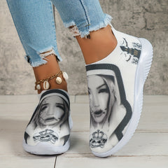Women's Halloween Pattern Sneakers Low Top Slip On Knit Sock Shoes