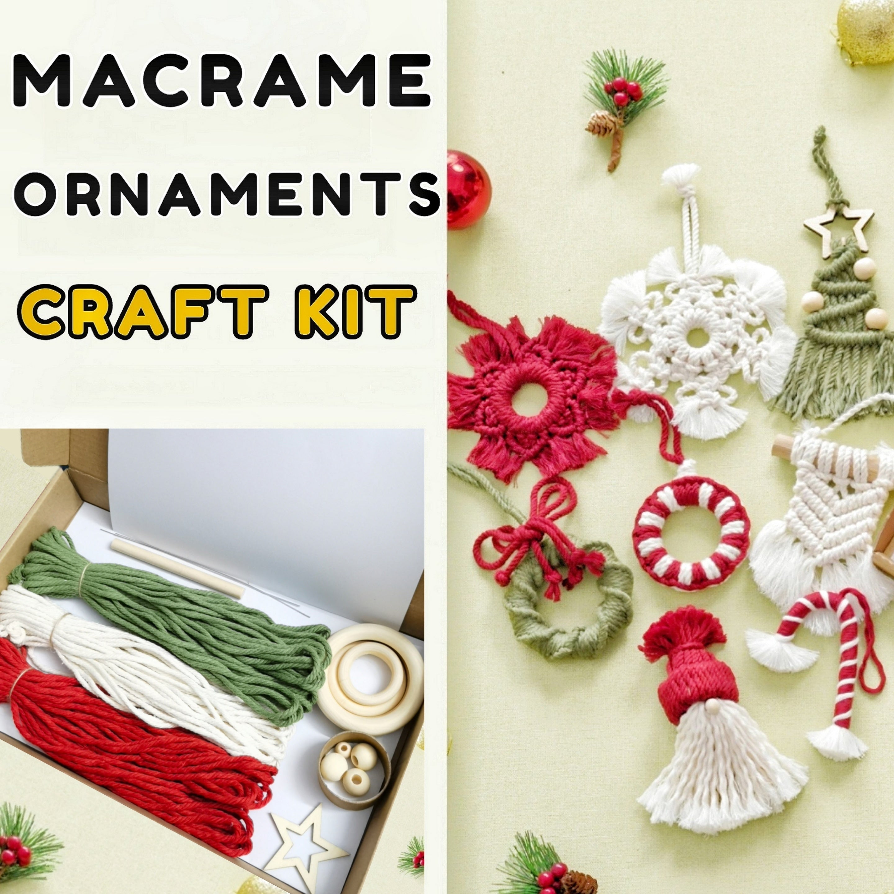 8pcs Woven Christmas Decorations DIY Kit - Perfect Holiday Gift