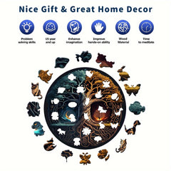 Yin Yang Tree Wooden Jigsaw Puzzles Adult Animal Shaped Pieces