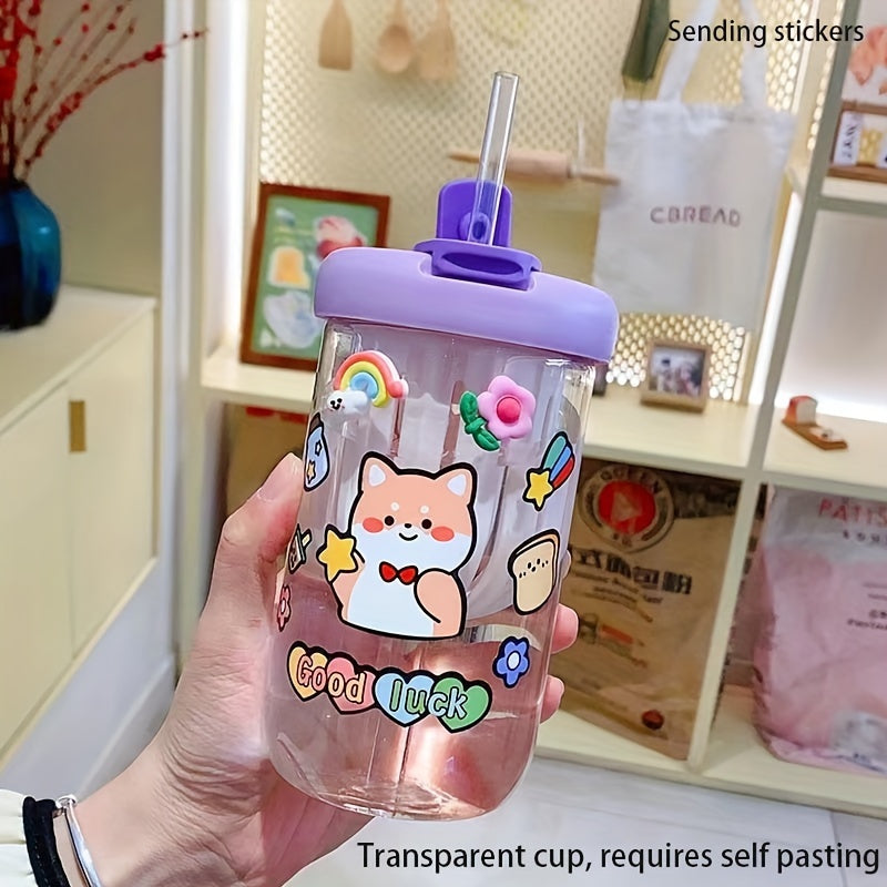 500ml Cartoon Plastic Water Bottle with Straw