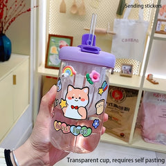 500ml Cartoon Plastic Water Bottle with Straw