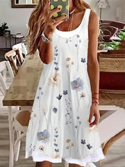 Colorblock Floral Print Round Neck Tank Dress