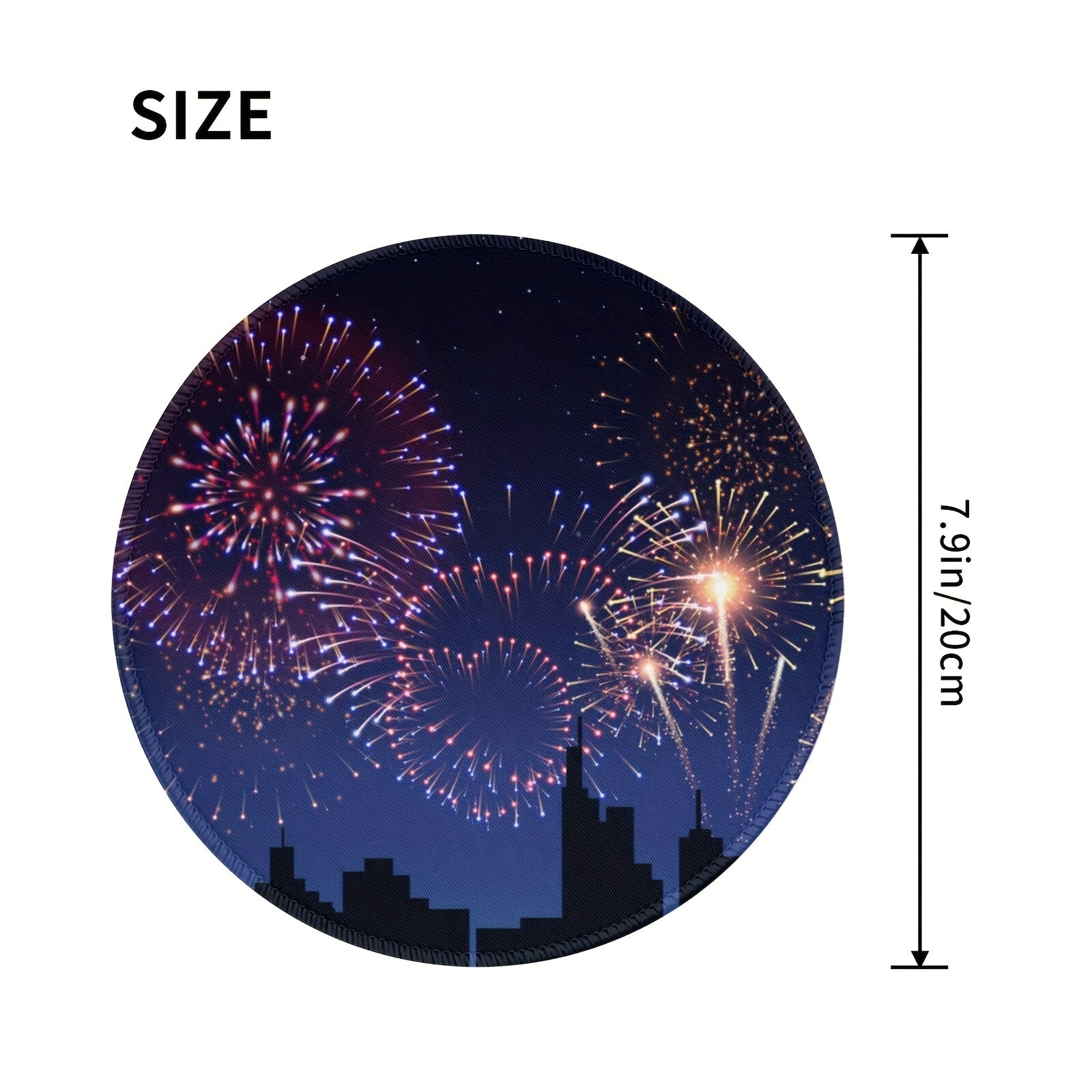 Fireworks Pattern Round 20x20cm Game Mouse Pad with Rubber Seam Border