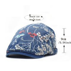 Vintage Denim Beret Newsboy Hat For Women Adjustable Flat Cap Driving Hat