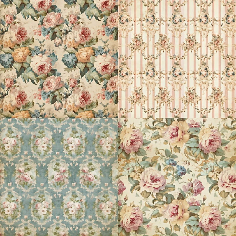 24pcs Vintage Romantic Style Scrapbook Paper With Rose - DIY Origami