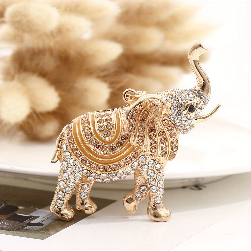 Rhinestone Elephant Keychain Car Key Pendant Golden Animal Key Ring
