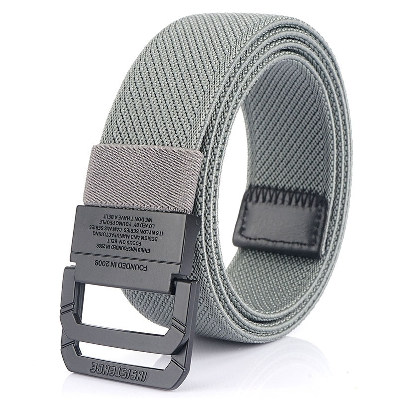 Men's Double Ring Buckle Nylon Elastic Belt Outdoor Casual Tactical Durable Belt