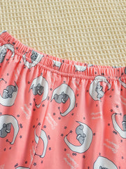 Moon Elephant Pattern Kid's Pajamas Set Letter Print PJ Set