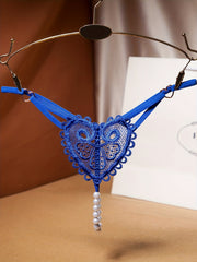 Floral Embroidery Thongs See Through Pearl Massage Panties
