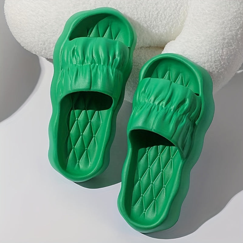 Women's Geometric Pattern Pleated Slides Stylish Platform Beach Shoes