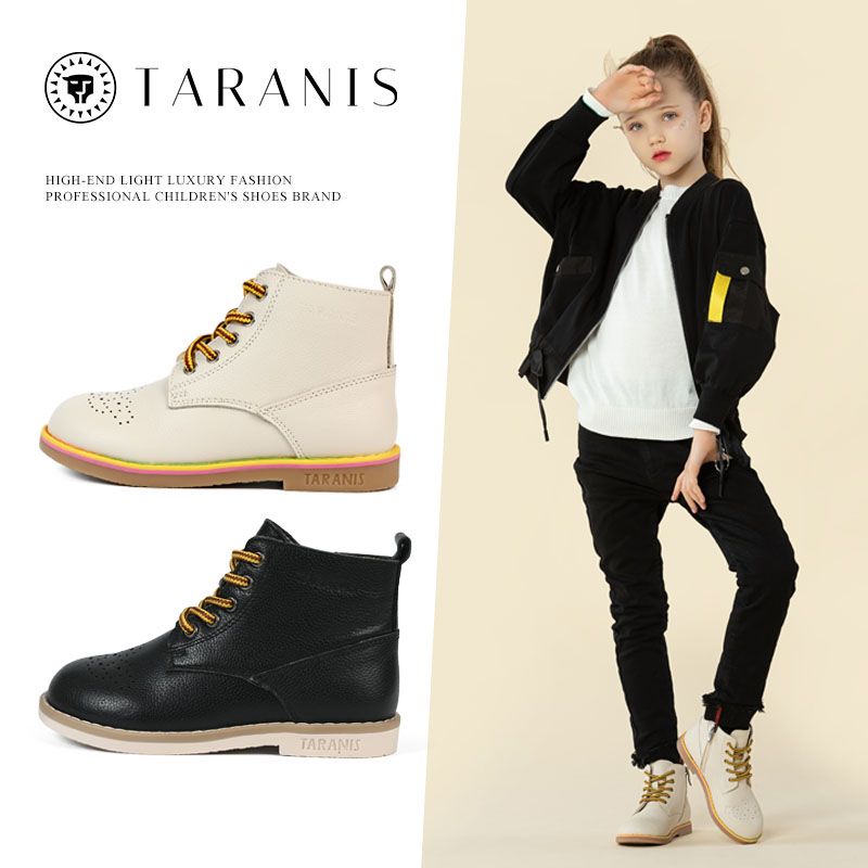 TARANIS Girls Classic Rubber Sole Short Zipper Leather Boots