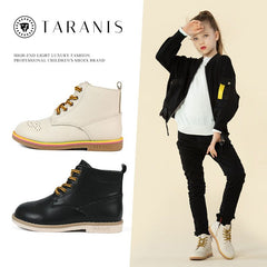 TARANIS Girls Classic Rubber Sole Short Zipper Leather Boots