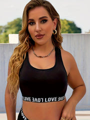 Plus Size Letter Tape Racer Back Wireless Tank Bra