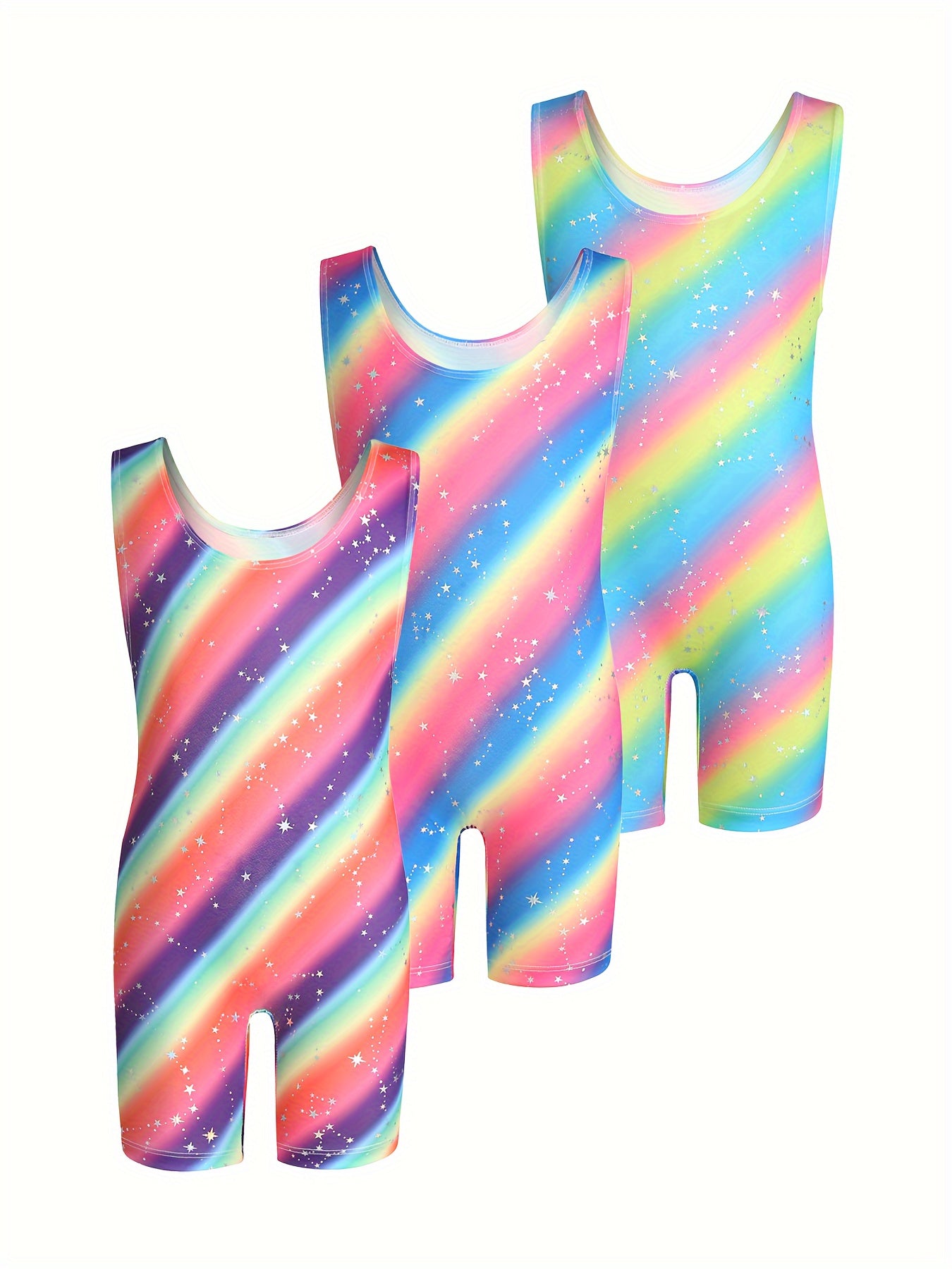3pcs Girls Rainbow Stripped 1 piece Gymnastics Romper Set