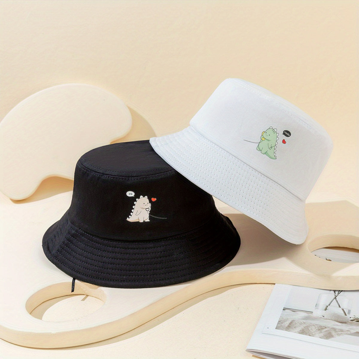 2pcs Cartoon Print Fisherman Hat UV Sunlight Bucket Hat Couple
