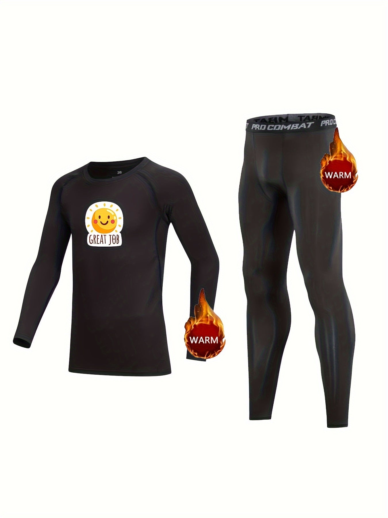 Kids Compression Fleece Sets Sun Pattern Pullover & Waistband
