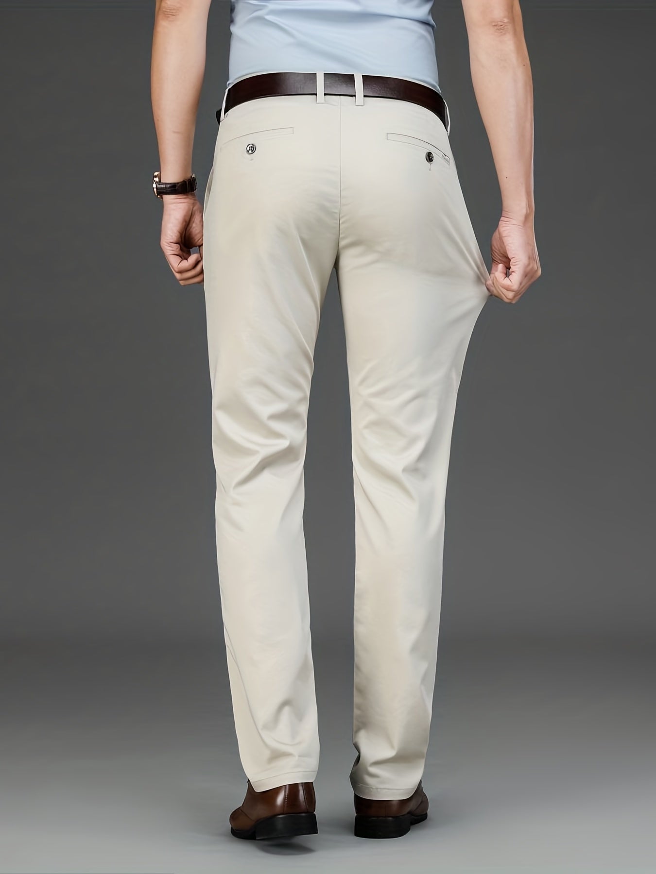 Men's Solid Mid Stretch Dress Pants Spring Summer Business