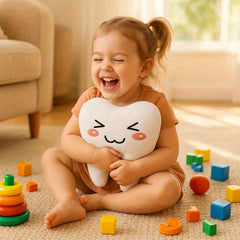 Tooth Shaped Plush Toy with Expressive Faces Earthy Yellow Mixed Color