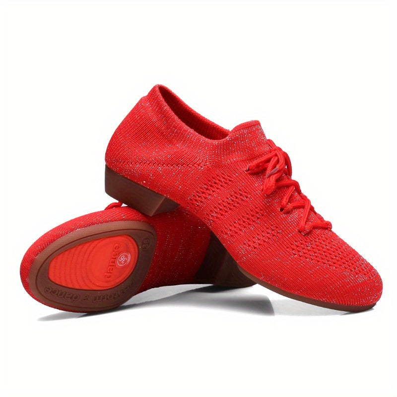 Women's Jazz Dance Shoes Soft Sole Breathable Lace Up Chunky Block