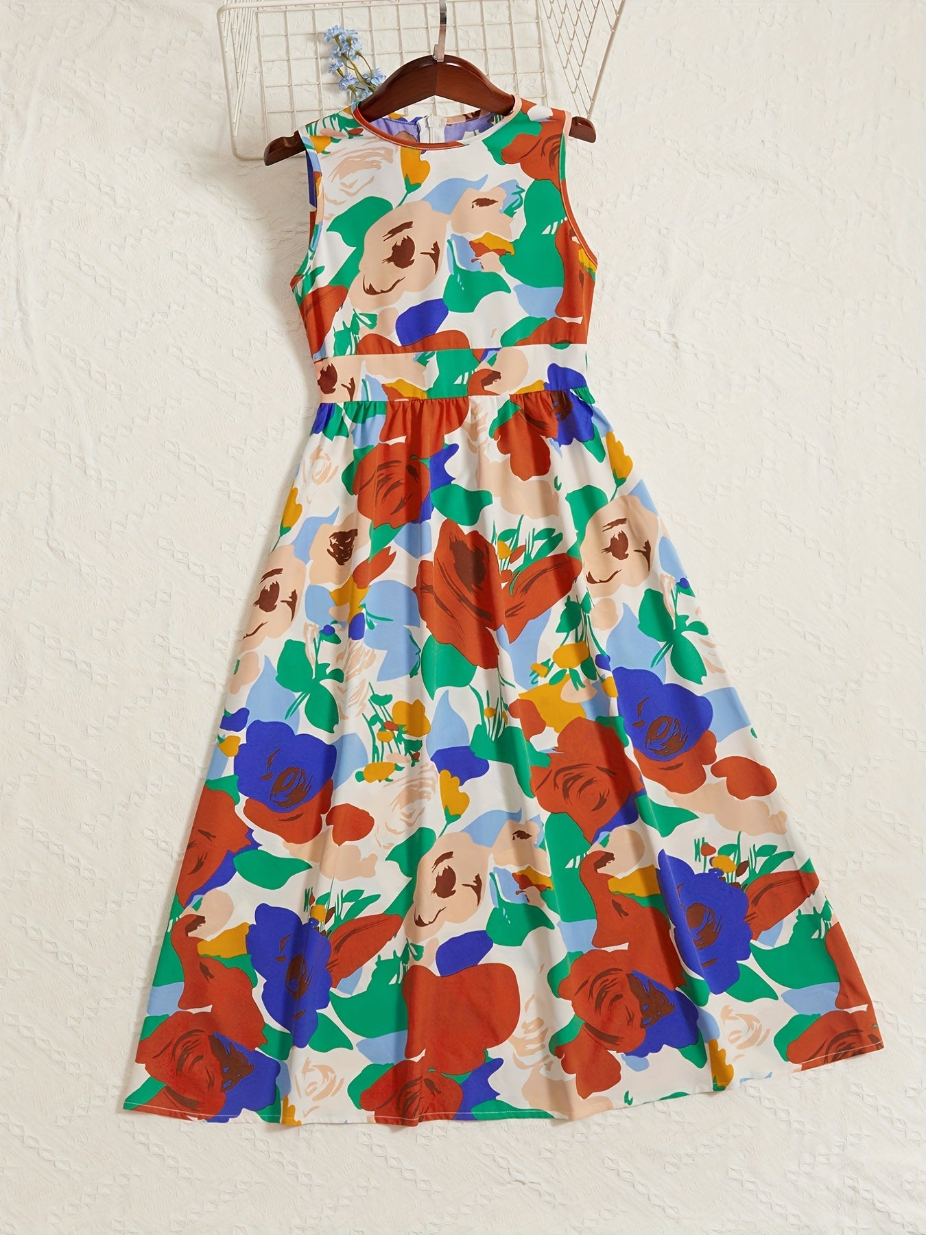 Girls' Floral Print Sleeveless Tunic Dress For Vacation