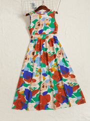 Girls' Floral Print Sleeveless Tunic Dress For Vacation