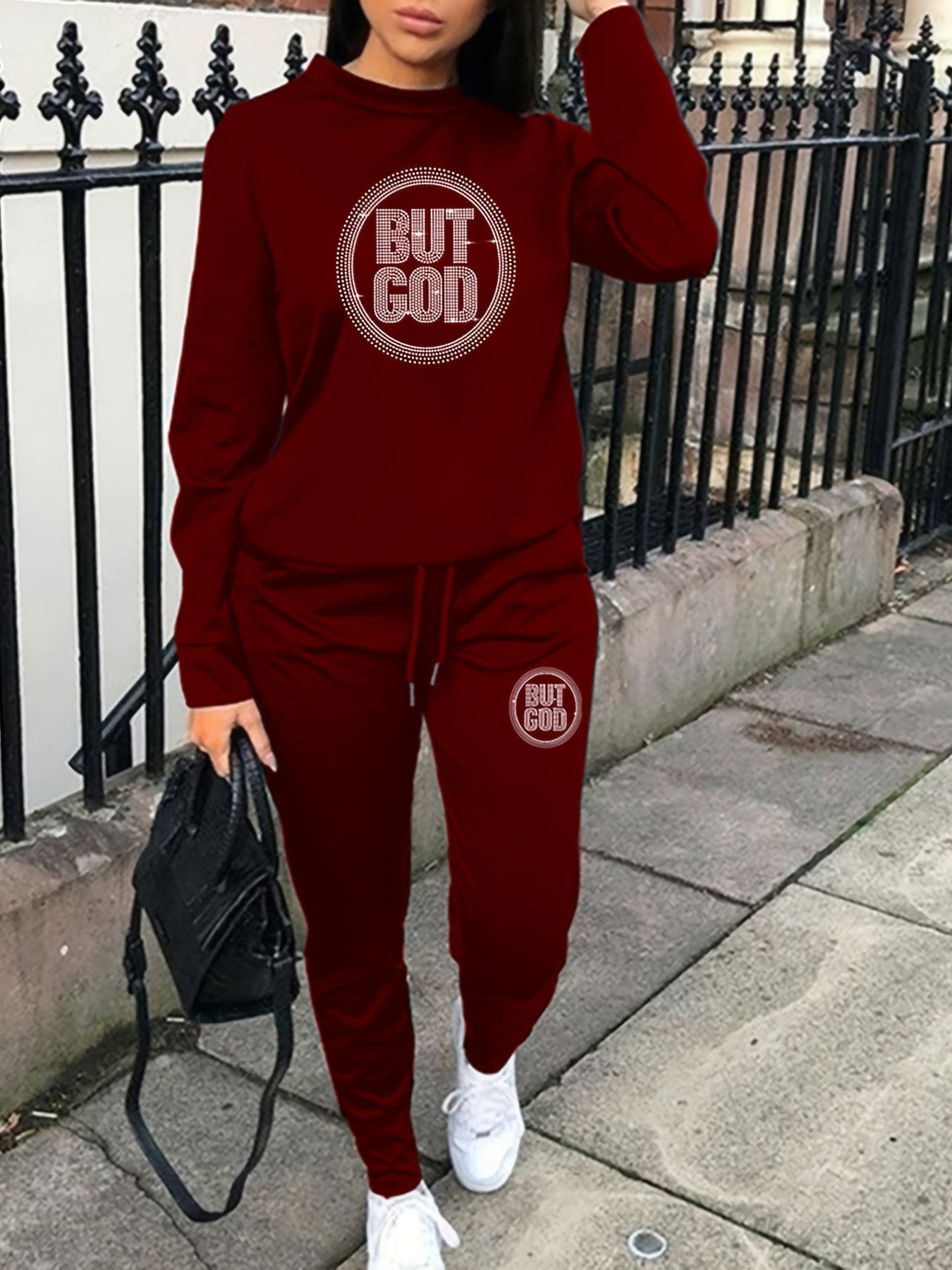 Rhinestone Graphic Top & Joggers Set
