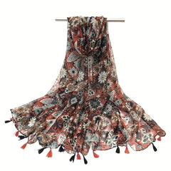 Vintage Boho Floral Tassel Scarf Sunscreen Shawl Women Travel Beach Towel
