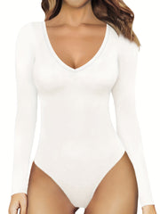Sexy Plunging V neck Long Sleeve Bodysuit