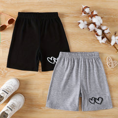 2pcs Girls' Heart Figures Print Casual Shorts Set