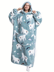 Nightgown Women's Sherpa Fleece Warm Wearable Blanket With Pockets