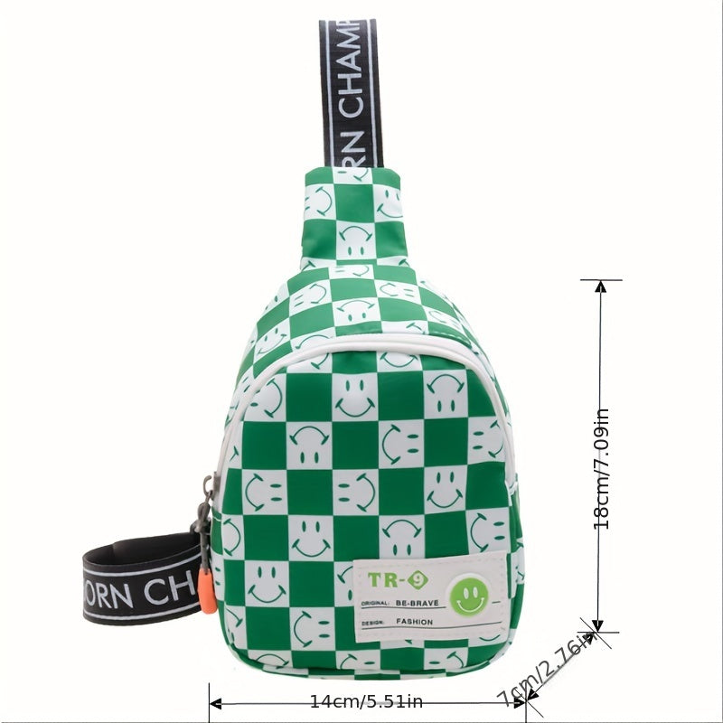 Boys Checkerboard Chest Bag Coin Purse Crossbody Strap