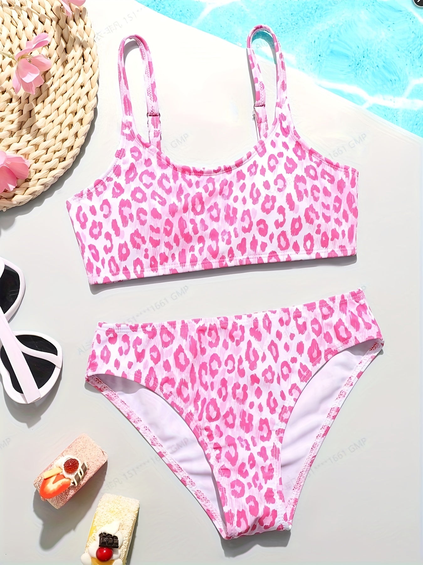 Leopard Print Bikini Swimwear Set Girls Sweet Bathing Suit