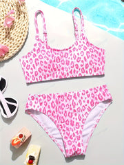 Leopard Print Bikini Swimwear Set Girls Sweet Bathing Suit