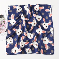Animal Print Silk Scarf Square Shawl Bandana Head Wrap Neckerchief for Women