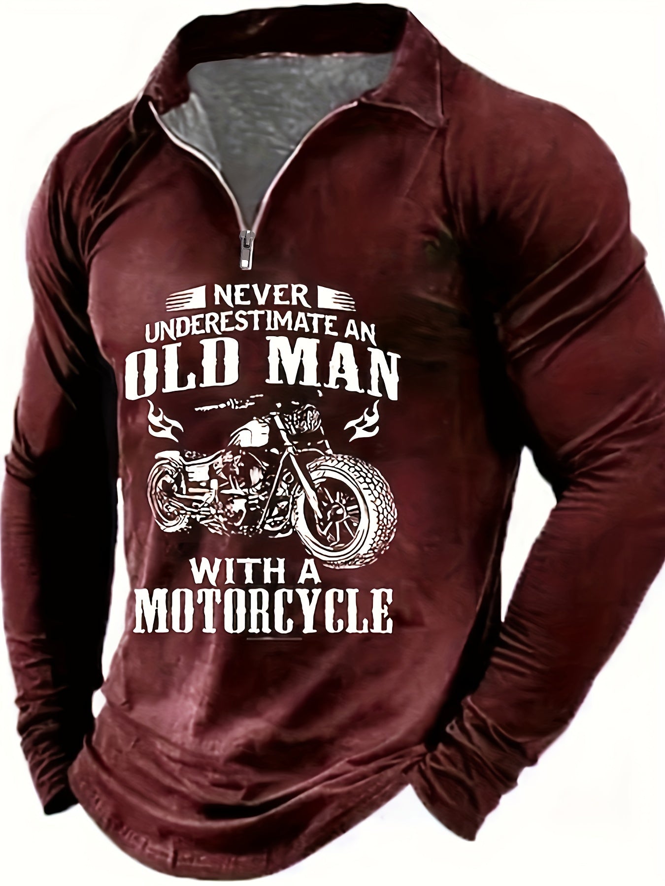 Motorcycle And Letters Pattern Men's Custom Fit Long Sleeve Shirt