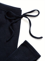 Ribbed Lounge Set Short Sleeve Crew Neck Top & Pants