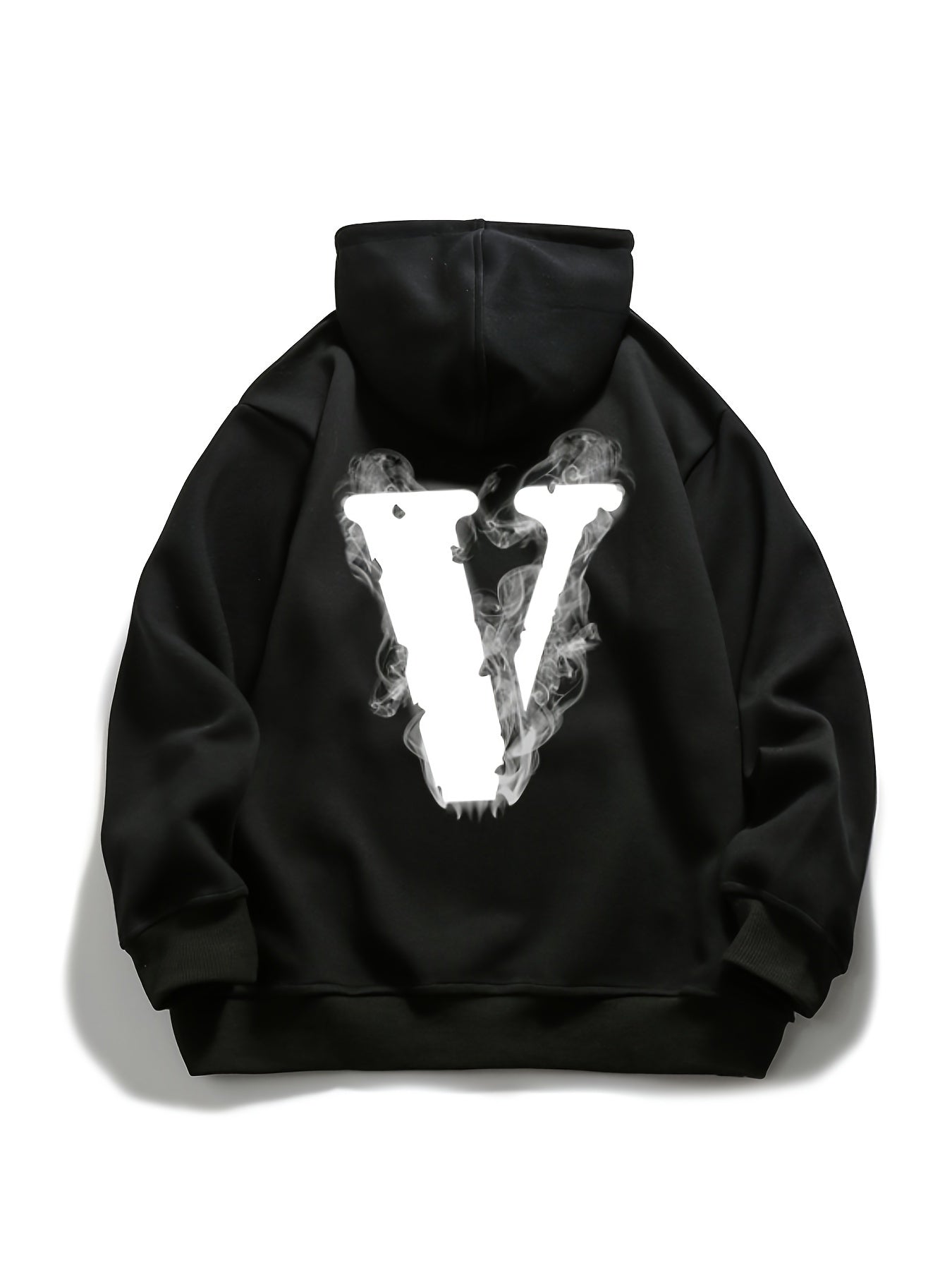 V Letter Print Hoodie Fleece Pullover Active Hooded S