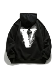 V Letter Print Hoodie Fleece Pullover Active Hooded S