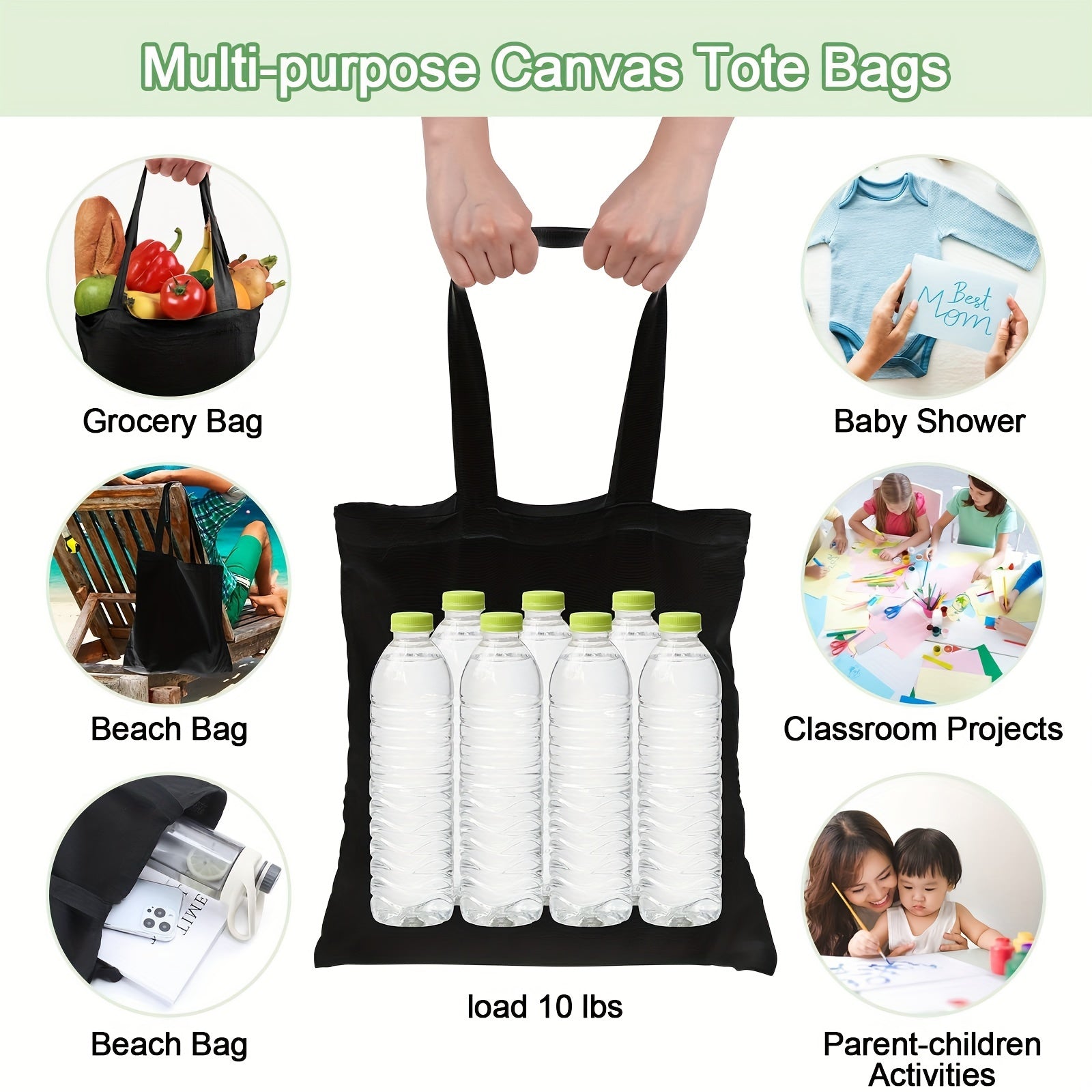Large Canvas Tote Bags - Pack of 4, 6, or 12