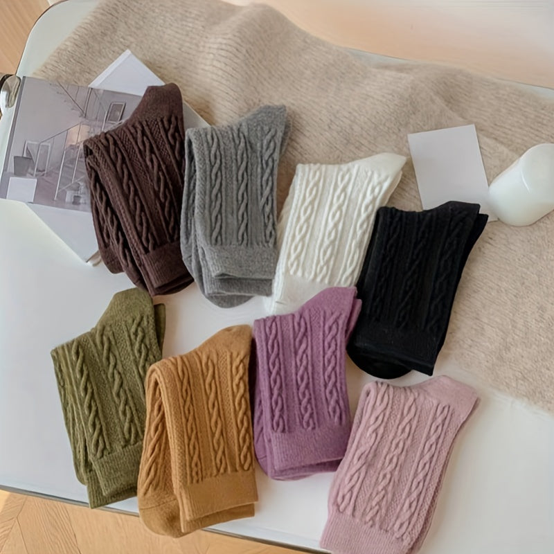 8 Pairs Twist Textured Socks Soft Mid Tube Socks Women's Stockings