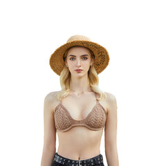 Light Tan Plaid Sun Hat Frayed Edges Breathable Straw Hats Sunscreen French Styl