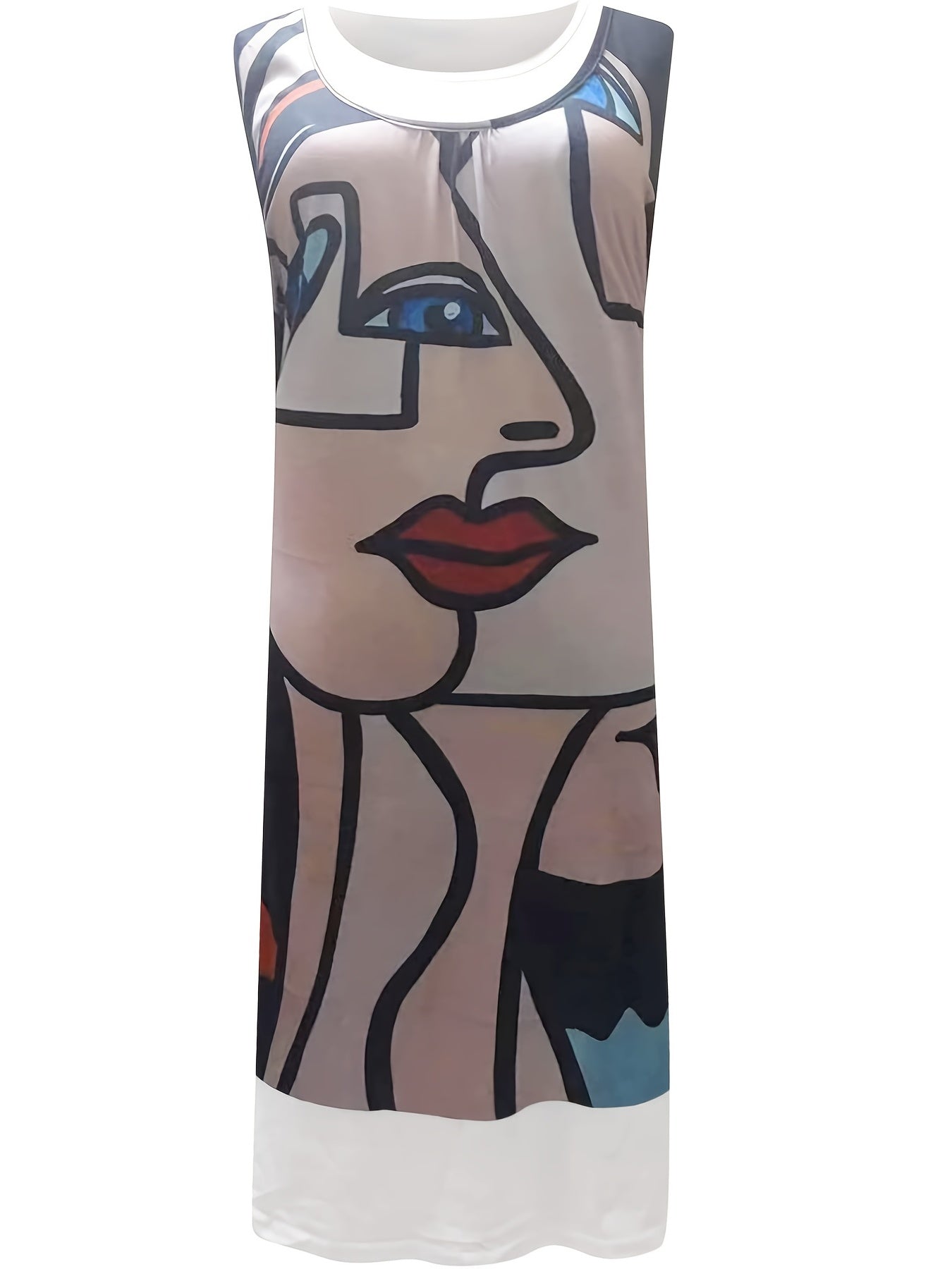 Tie Dye Tank Dress Round Neck Stretch Medium
