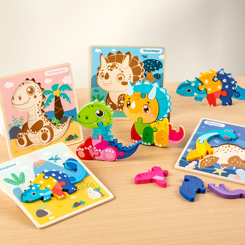 12pcs Dinosaur Puzzle Wooden Toy Cognitive Building Blocks