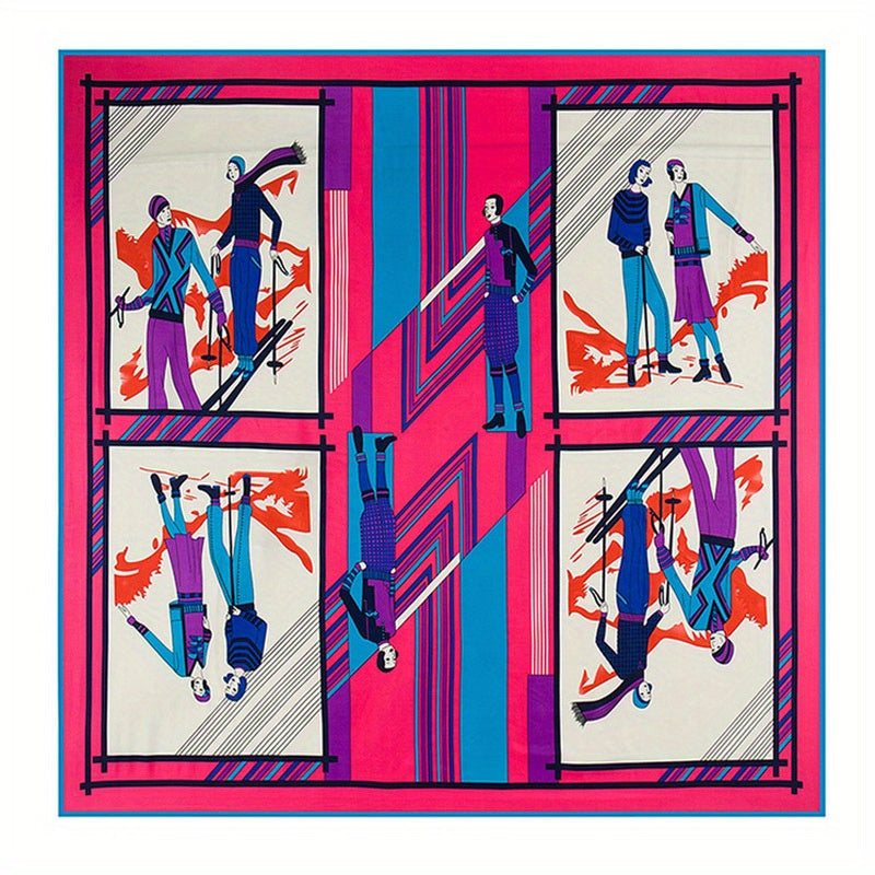 54cm Portrait Pattern Square Scarf Mature Silk Feeling Soft Shawl