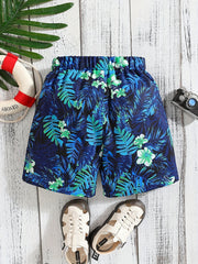 Boys Leaf & Flower Print Shorts for Vacation Beach Summer Clothes