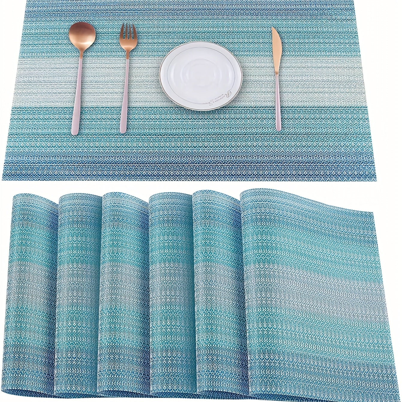6pcs Plastic Placemats Lake Woven Rectangle Insulated Mat